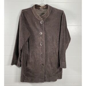 J Jill Corduroy Jacket Womens Large Taupe Brown Button Front Collarless Pockets